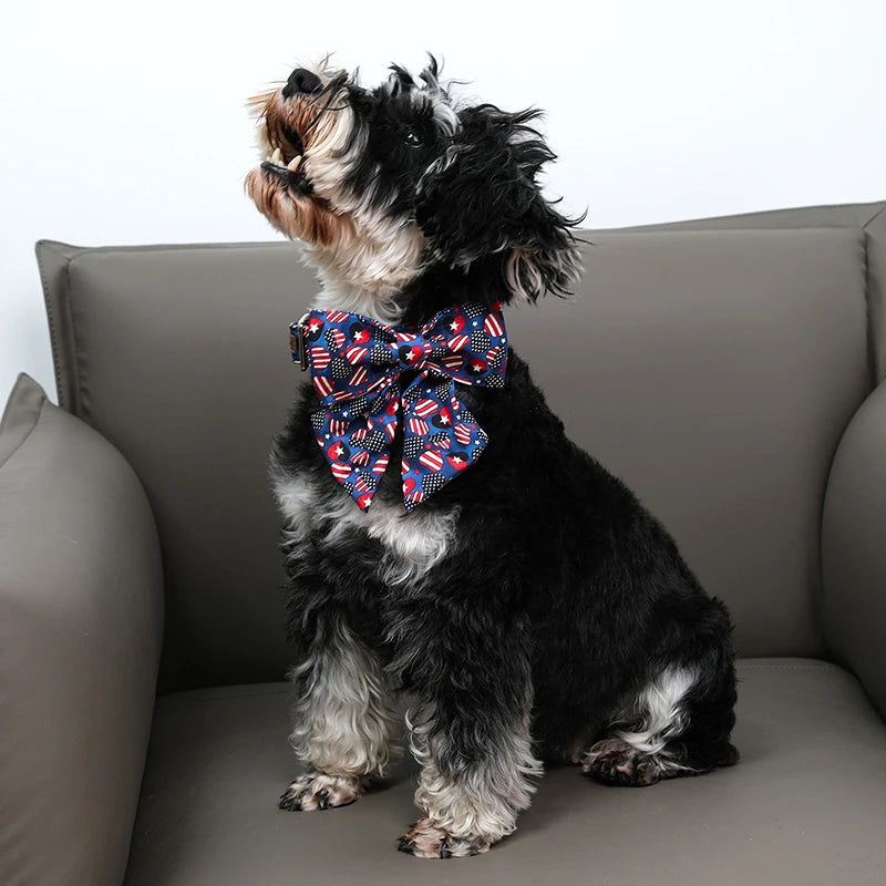 Personalized American Flag Bowtie, Flower and Butterfly Collar for Dogs | Perfect for Patriotic Celebrations