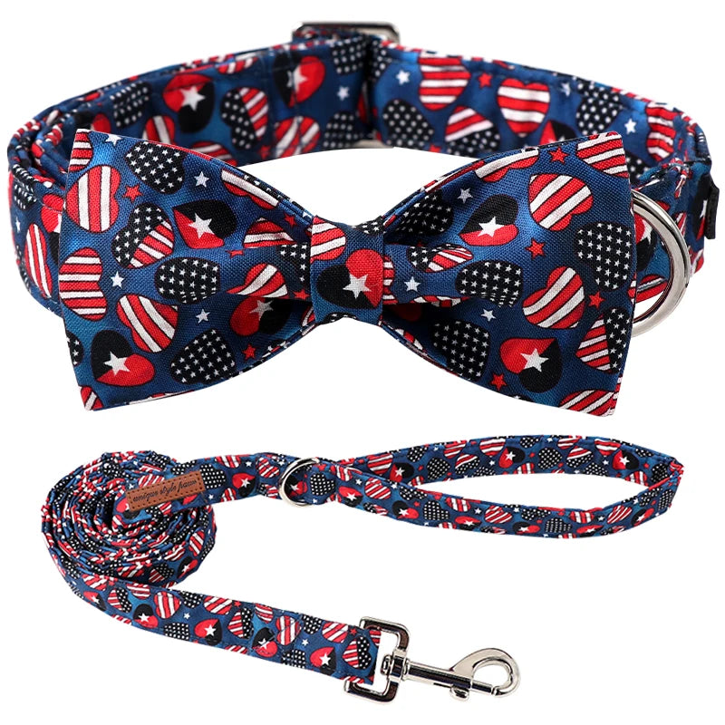 Personalized American Flag Bowtie, Flower and Butterfly Collar for Dogs | Perfect for Patriotic Celebrations