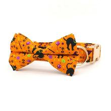 Personalized Orange Halloween Dog Collar with Bowtie/Flower for Halloween Holidays