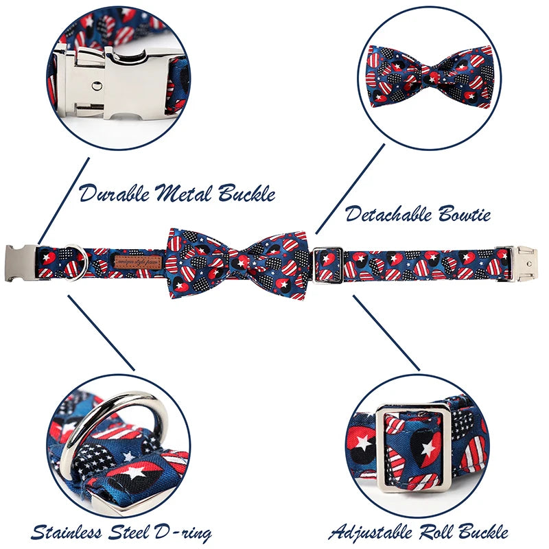 Personalized American Flag Bowtie, Flower and Butterfly Collar for Dogs | Perfect for Patriotic Celebrations