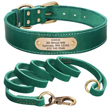 Custom Personalized Leather Dog Collar & Optional Leash with Nameplate For Small Medium Large Dogs