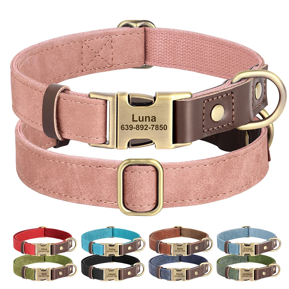 Personalized PU Leather Dog Collars | Custom Dog ID Collar with Name