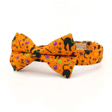 Personalized Orange Halloween Dog Collar with Bowtie/Flower for Halloween Holidays