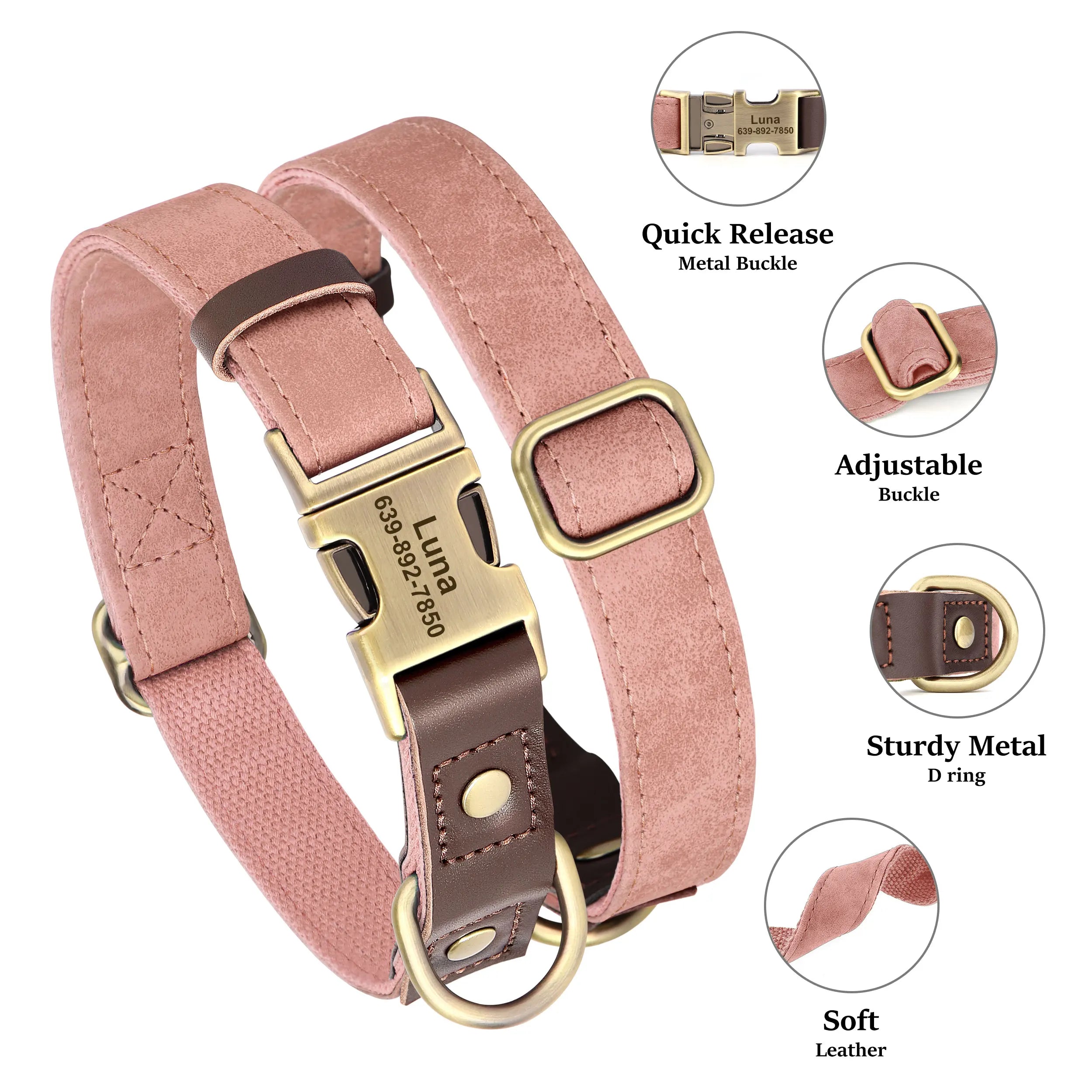Personalized PU Leather Dog Collars | Custom Dog ID Collar with Name
