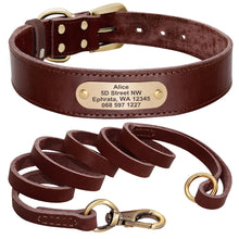 Custom Personalized Leather Dog Collar & Optional Leash with Nameplate For Small Medium Large Dogs