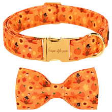 Personalized Pumpkin Halloween Dog Collar with Bowtie flower | Custom Collar with Name