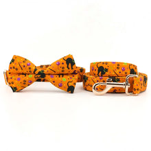Personalized Orange Halloween Dog Collar with Bowtie/Flower for Halloween Holidays