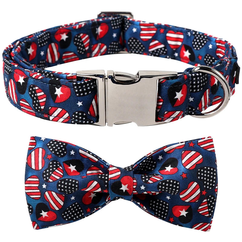 Personalized American Flag Bowtie, Flower and Butterfly Collar for Dogs | Perfect for Patriotic Celebrations