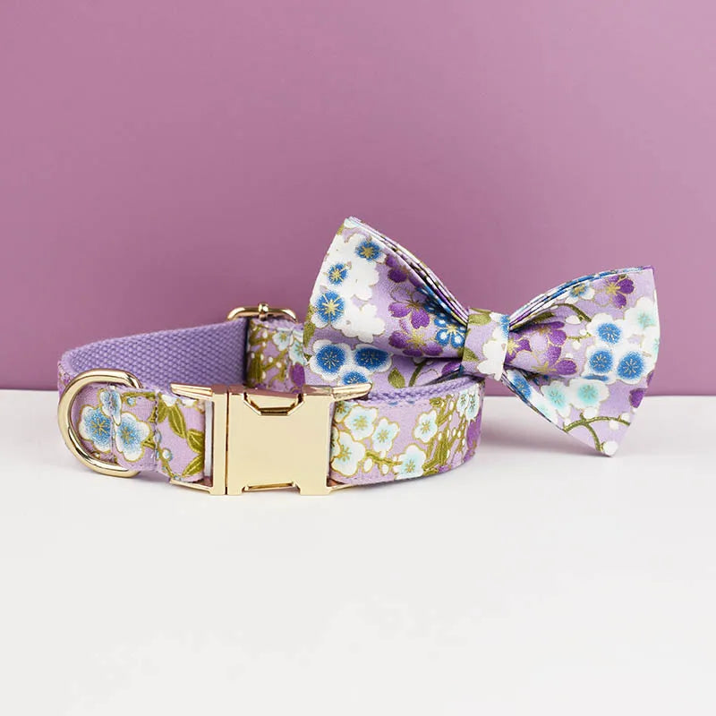 Lavender Florals: Bow Collar, Leash and Harness: Personalized