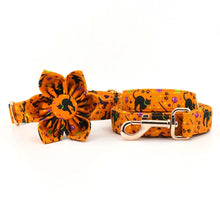 Personalized Orange Halloween Dog Collar with Bowtie/Flower for Halloween Holidays