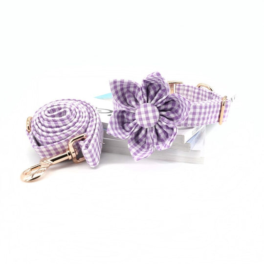 Classical Purple Checks : Personalized Pet ID Flower collars