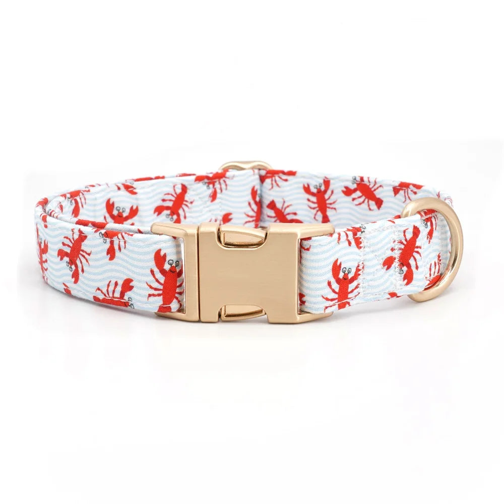 Lobster Printed Dog Bowtie Collar | Personalized Dog Collar with Matching Leash