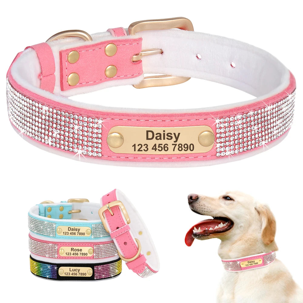 Custom Winter Personalized Rhinestone Dog Collar | Soft Padded Puppy Collar for Small Dogs Cats