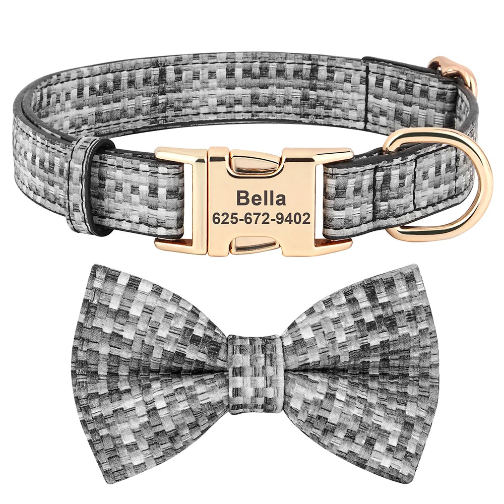 Fashionable Personalized Dog Collar with Bowtie | Custom Pet Name ID Dog Collars