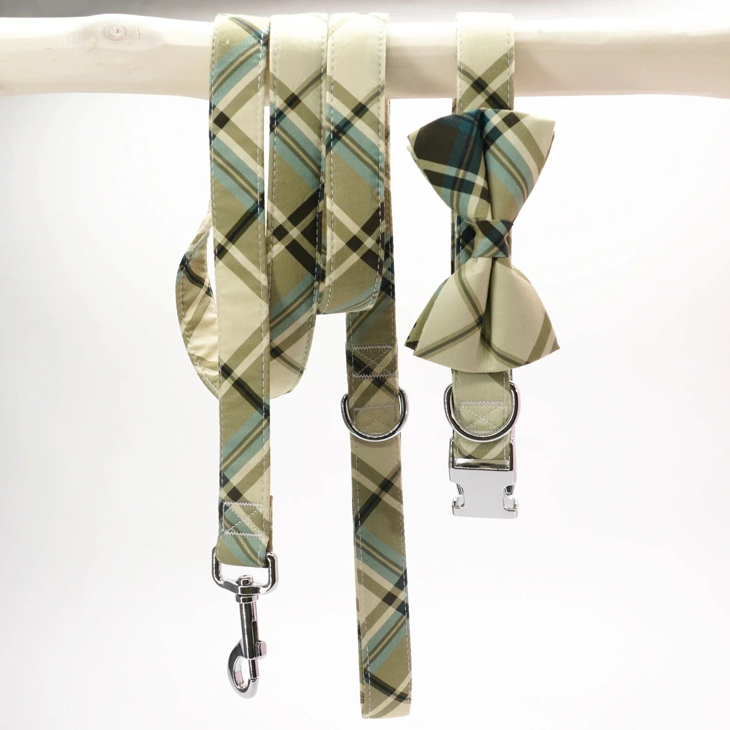 Dapper Ensemble: Full Set: Personalized Bow Collar, Harness, and Leash Set