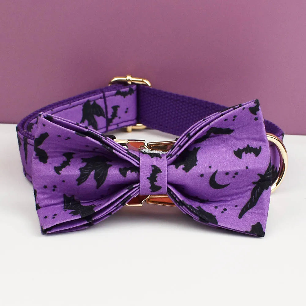 Personalized Halloween Adjustable Dog Collar Leash Set with ID Tag Engraving