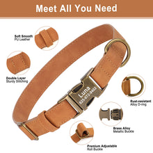 Personalized PU Leather Dog Collar – Custom Engraved Name ID, Adjustable Fit for All Dog Sizes