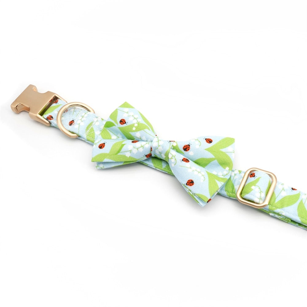 Floral Ladybug Personalized Pet ID Collars And Leash