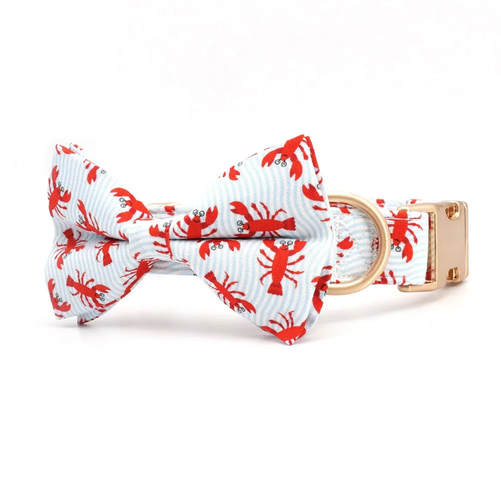 Lobster Printed Dog Bowtie Collar | Personalized Dog Collar with Matching Leash