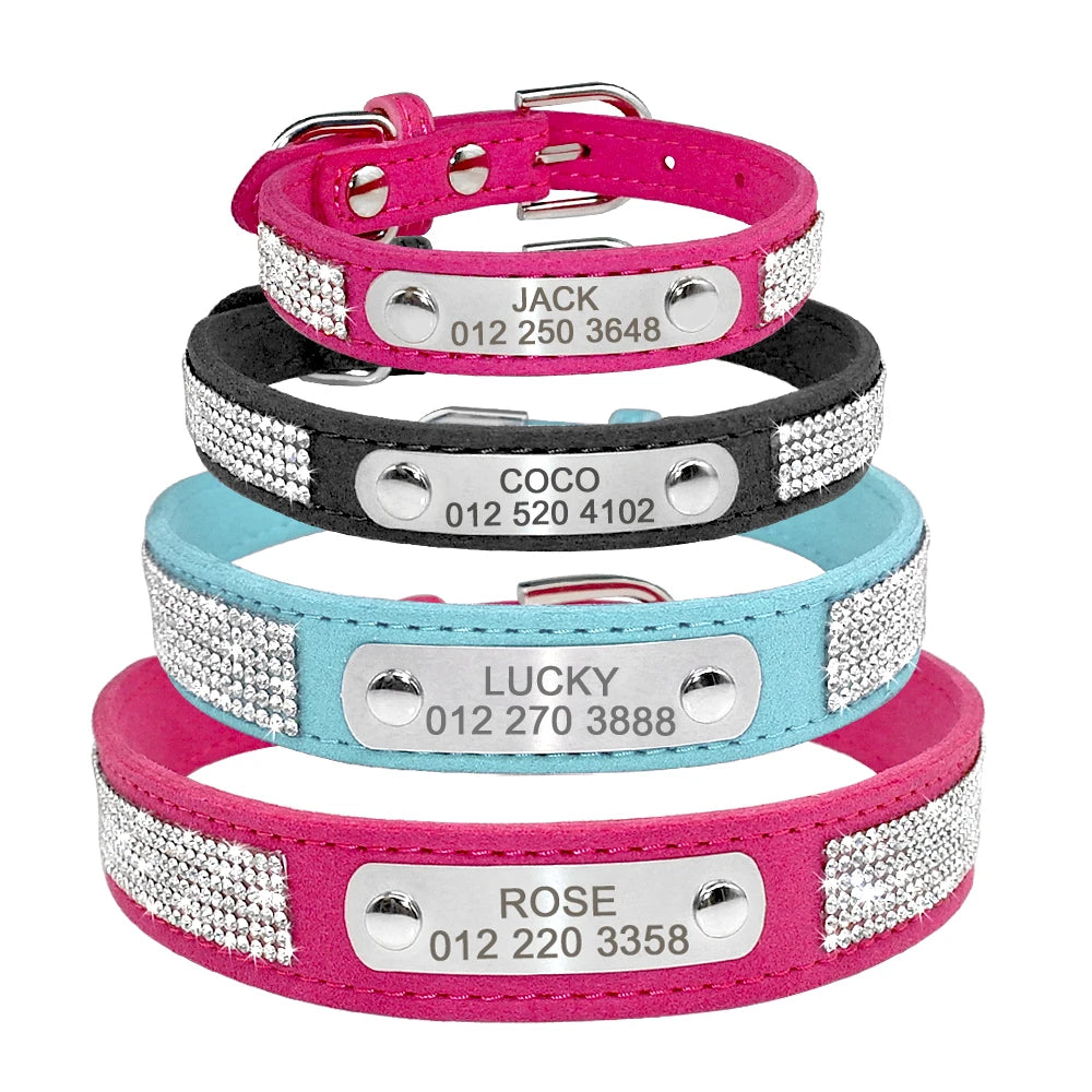 Personalized Cat Collar Bling Rhinestone | Custom Nameplate ID Collar for Small Dogs & Kittens