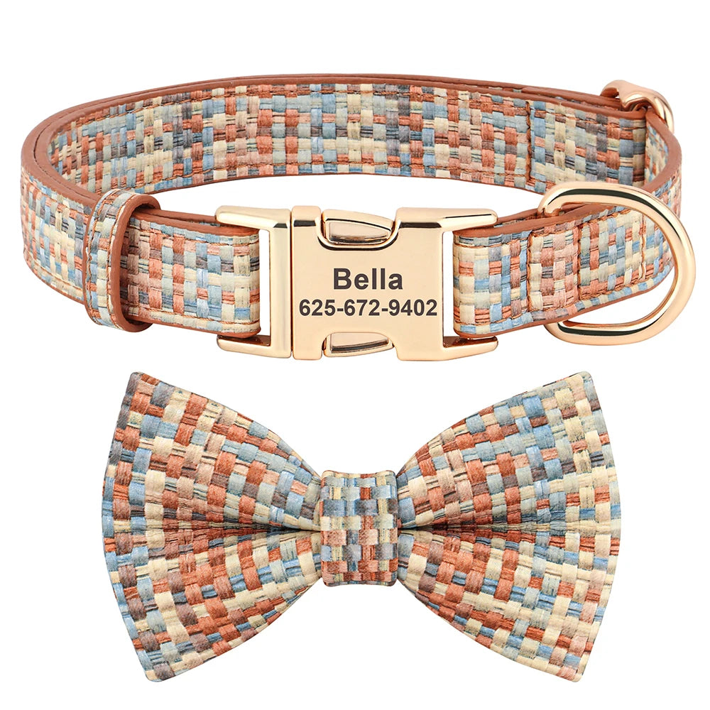 Fashionable Personalized Dog Collar with Bowtie | Custom Pet Name ID Dog Collars