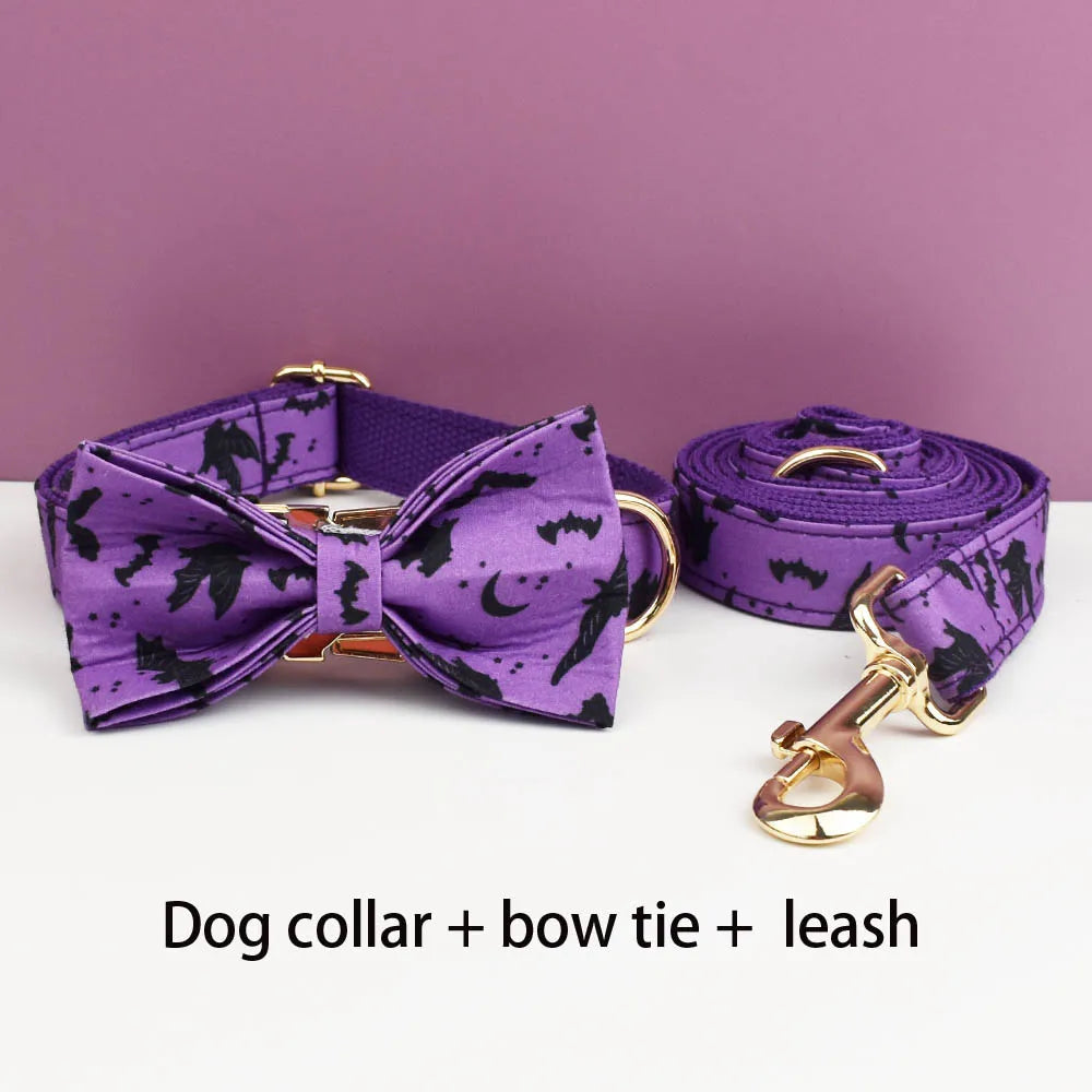 Personalized Halloween Adjustable Dog Collar Leash Set with ID Tag Engraving