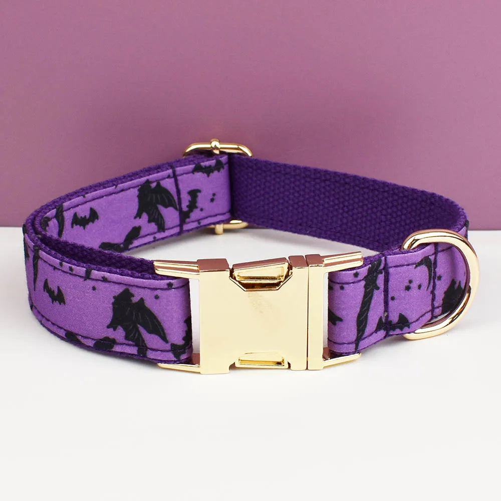 Personalized Halloween Adjustable Dog Collar Leash Set with ID Tag Engraving