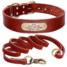 Custom Personalized Leather Dog Collar & Optional Leash with Nameplate For Small Medium Large Dogs
