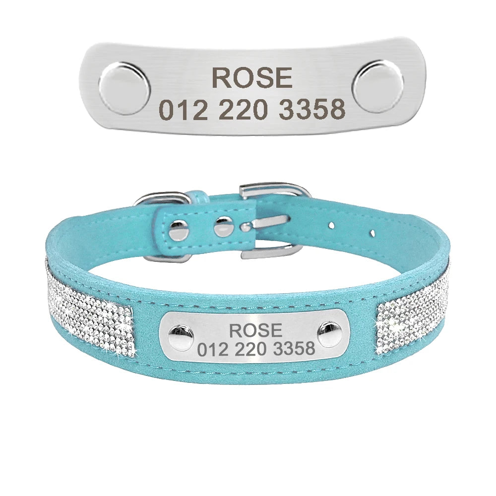 Personalized Cat Collar Bling Rhinestone | Custom Nameplate ID Collar for Small Dogs & Kittens