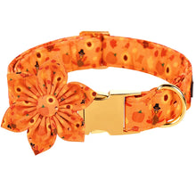 Personalized Pumpkin Halloween Dog Collar with Bowtie flower | Custom Collar with Name