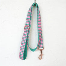 Personalized Dog ID & Leash Set | Elegant Pink Green Plaid Dog Collar