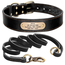 Custom Personalized Leather Dog Collar & Optional Leash with Nameplate For Small Medium Large Dogs