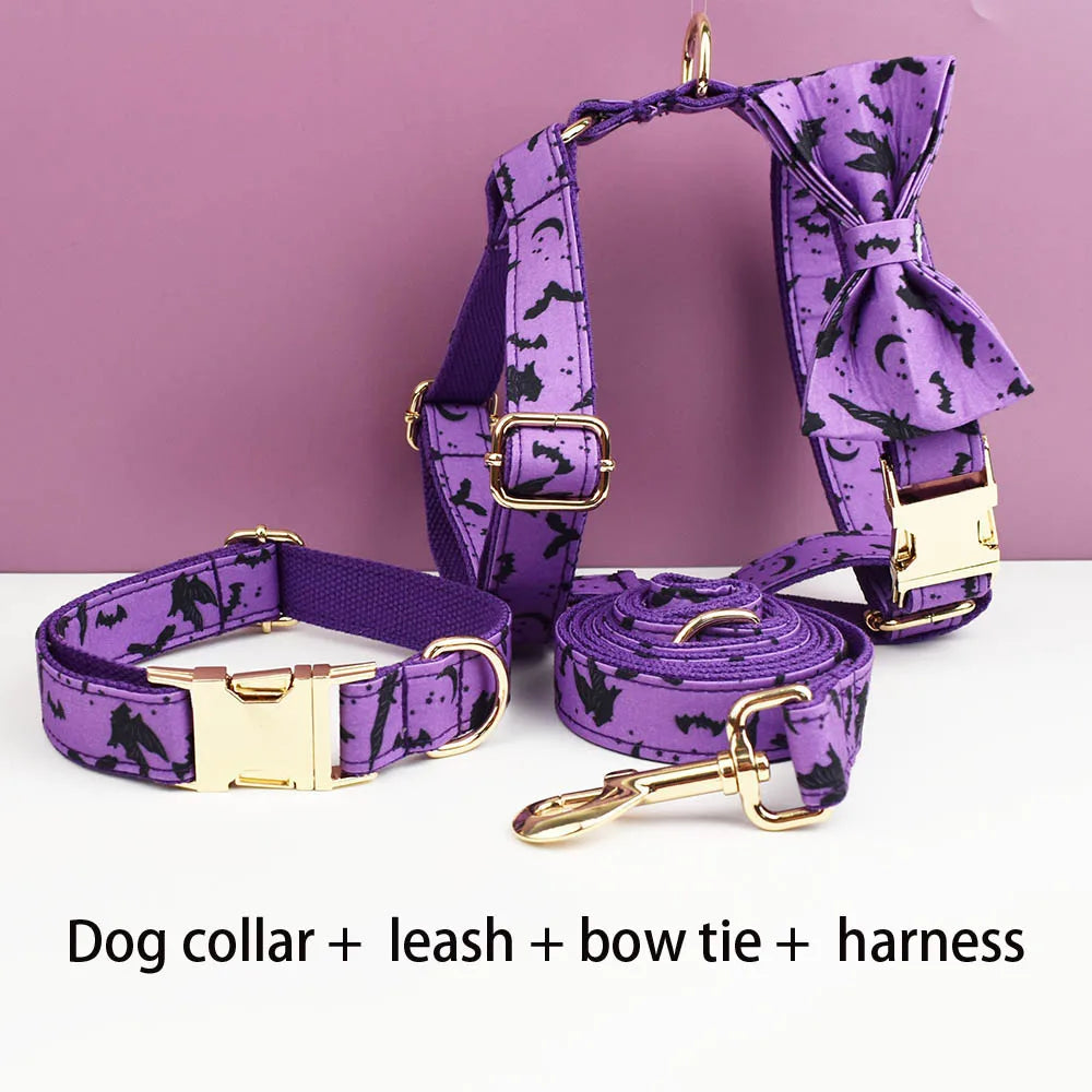 Personalized Halloween Dog Collar with Free Engraving ID Name Tag Matching Leash And Harness