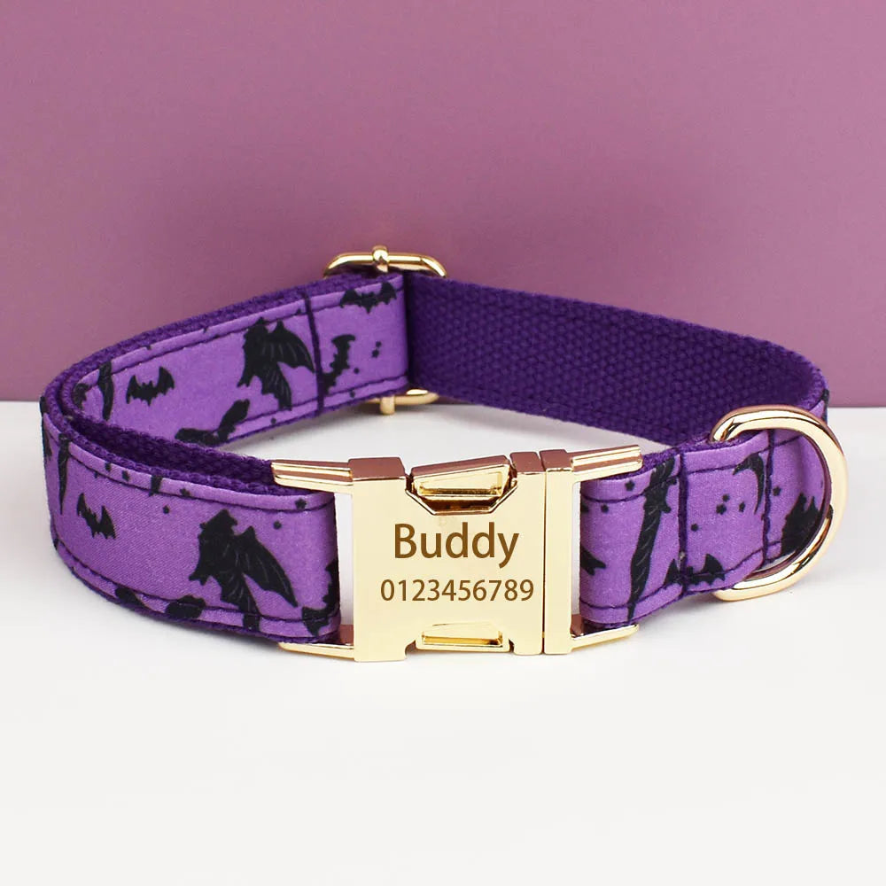Personalized Halloween Dog Collar with Free Engraving ID Name Tag Matching Leash And Harness