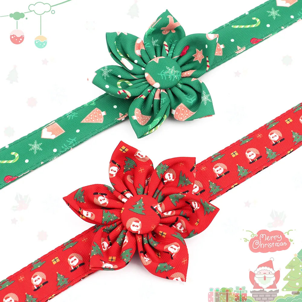 Furry and Festive: Personalized Christmas Print Flower ID Collars