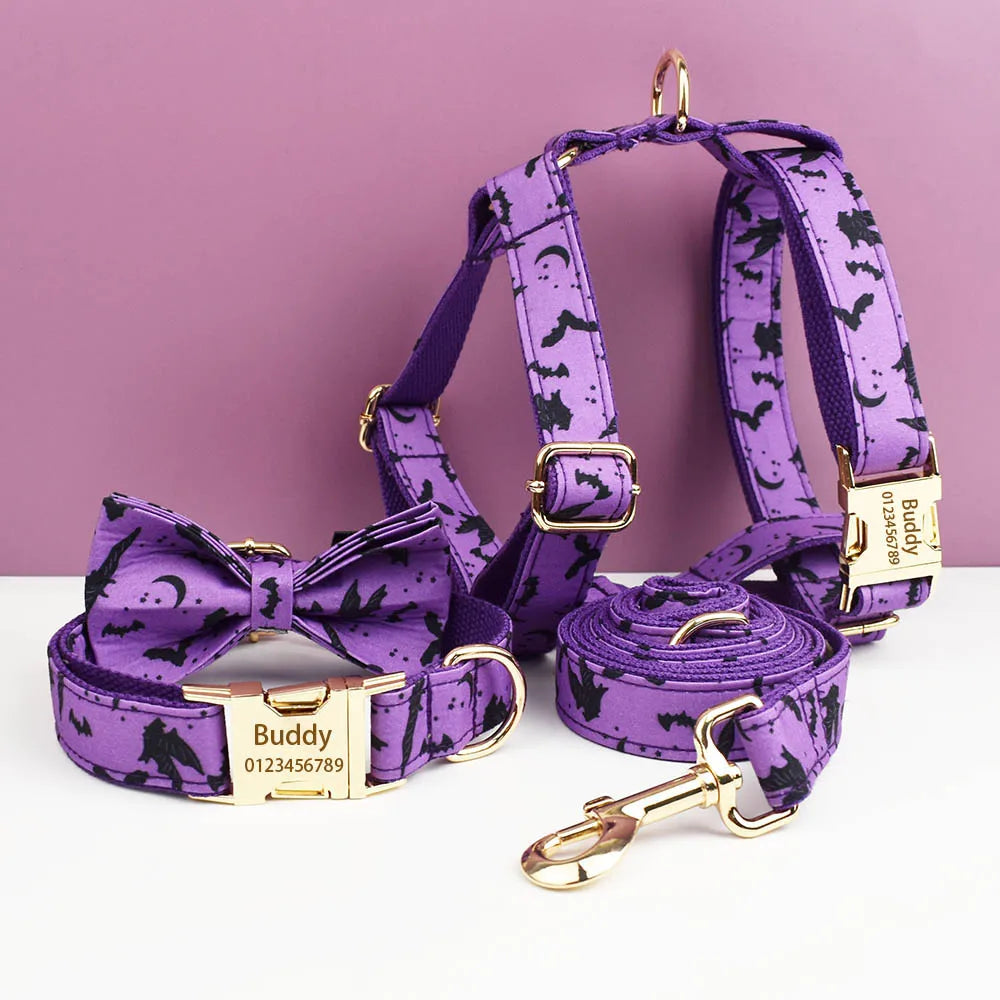 Personalized Halloween Dog Collar with Free Engraving ID Name Tag Matching Leash And Harness