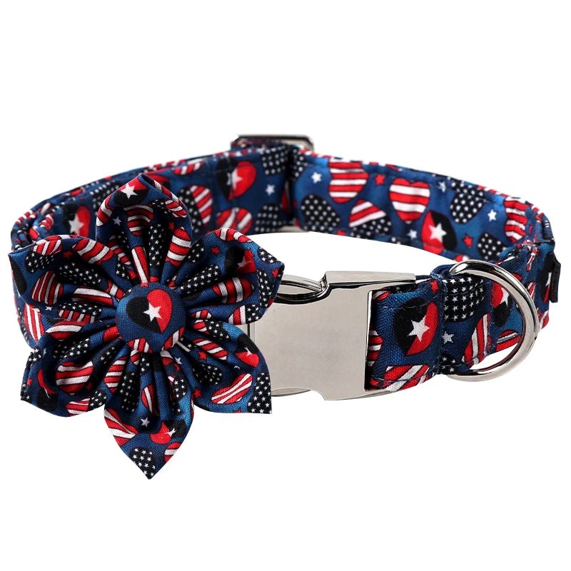 Personalized American Flag Bowtie, Flower and Butterfly Collar for Dogs | Perfect for Patriotic Celebrations