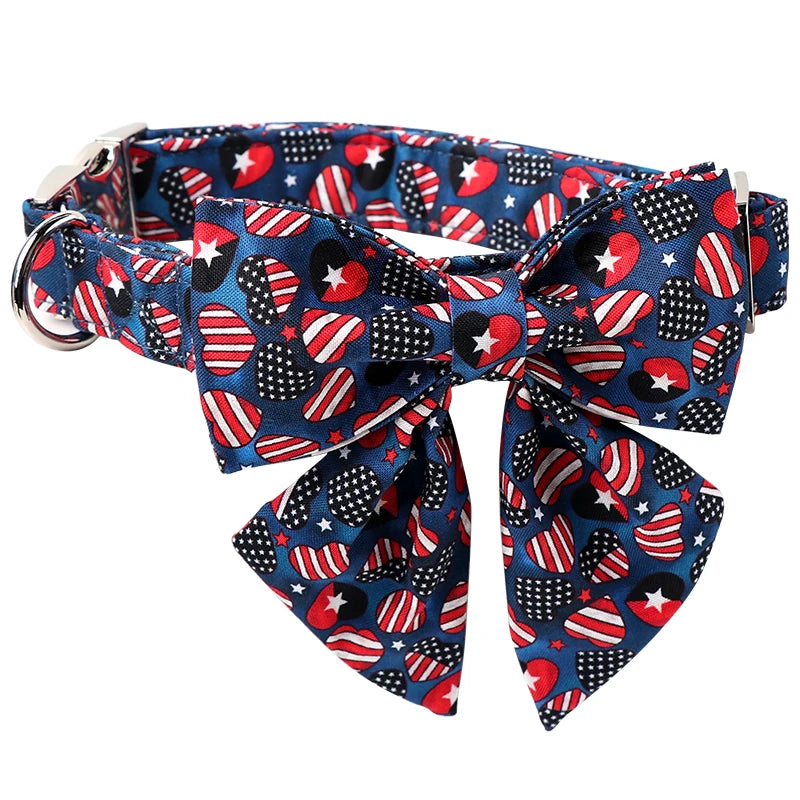 Personalized American Flag Bowtie, Flower and Butterfly Collar for Dogs | Perfect for Patriotic Celebrations