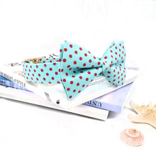 Classic Blue And Red Polka Dot: Personalized Bow Collar And Leash Set