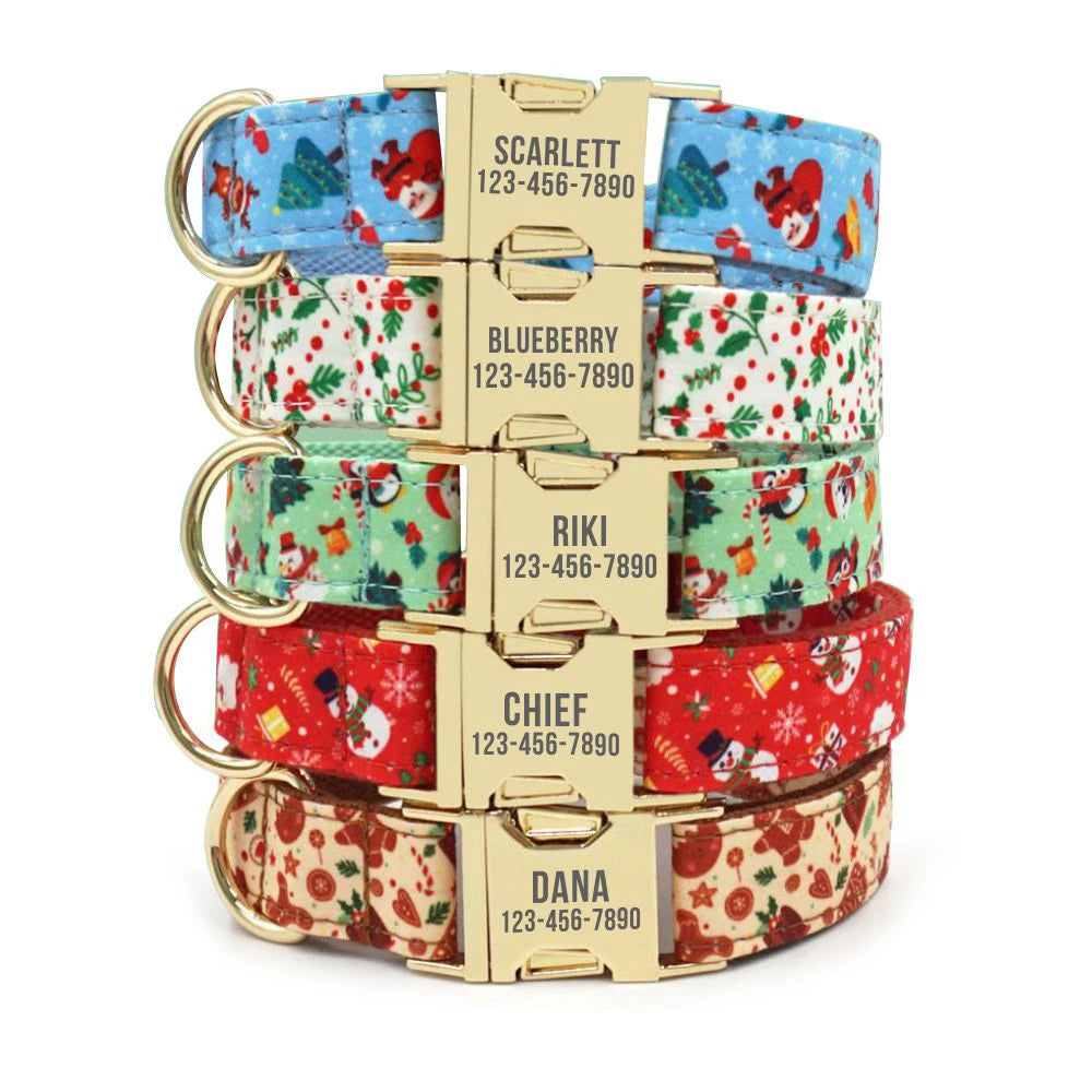 Holiday Printed Dog Collar & Leash Set | Personalized ID Collar Set