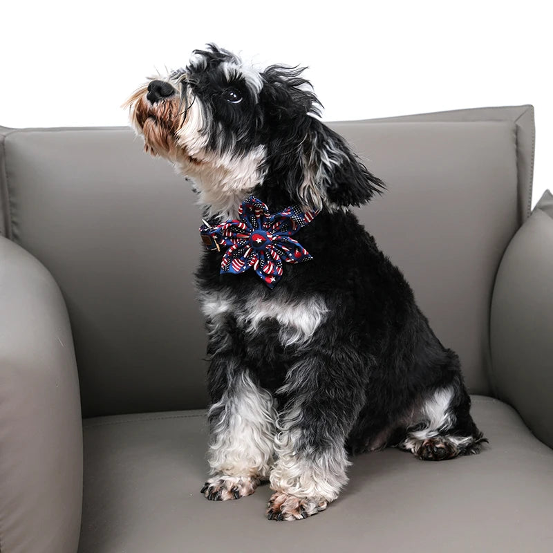 Personalized American Flag Bowtie, Flower and Butterfly Collar for Dogs | Perfect for Patriotic Celebrations