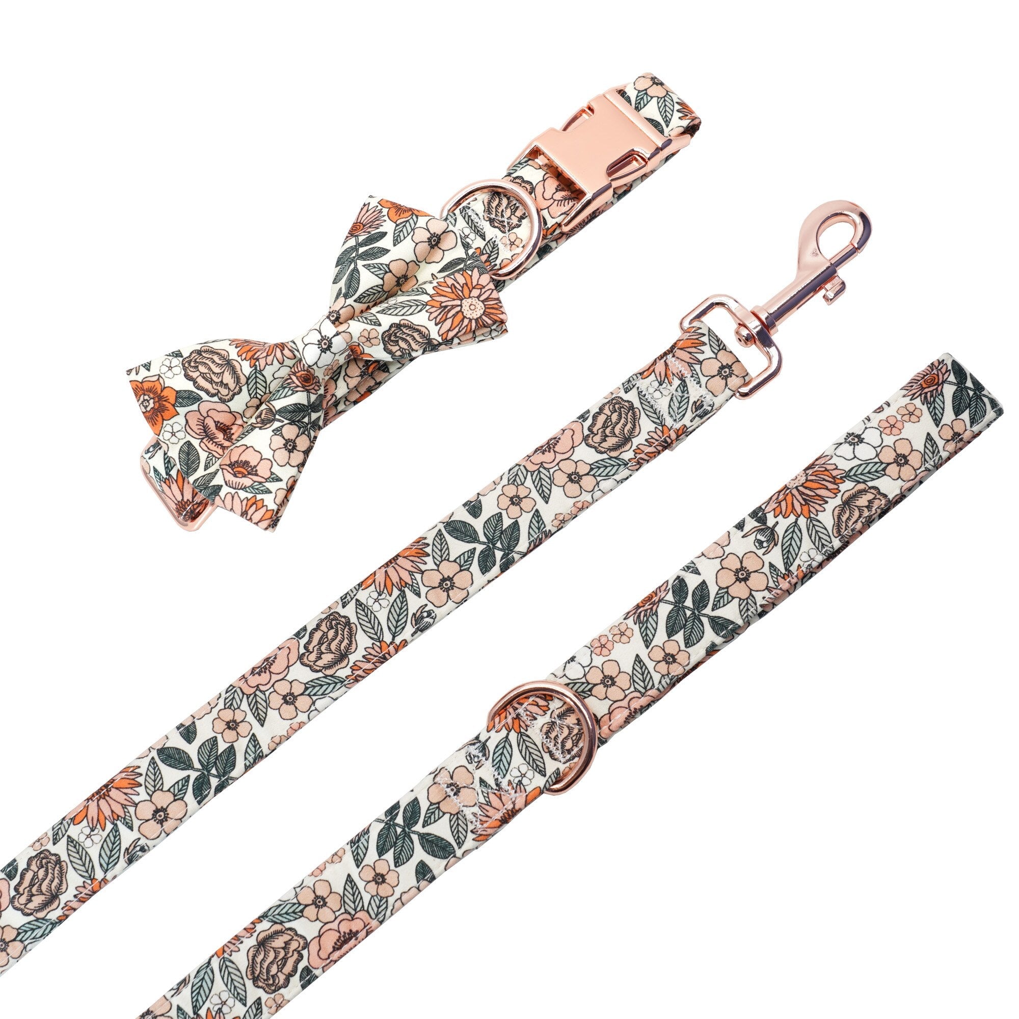 Boho Floral Bow Collar And Leash: Personalized Bow Collar And Leash Set - CurliTail