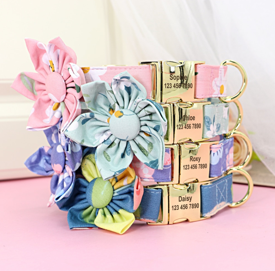 Personalized Dog ID Collars Wedding dog collars 2021 designer dog collars floral dog collars bow dog collars CurliTail