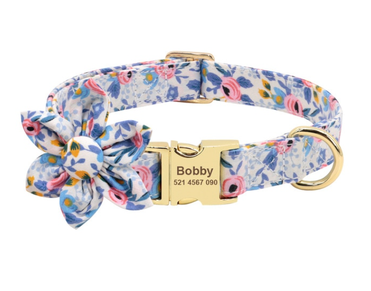 Floral Dog Collars Dog ID Collars Leash Set Personalized Dog Collars  Wedding dog collars