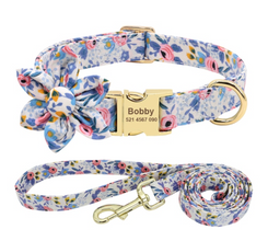 Floral Dog Collars Dog ID Collars Leash Set Personalized Dog Collars  Wedding dog collars