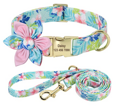 Floral Dog Collars Dog ID Collars Leash Set Personalized Dog Collars Wedding dog collars Beautiful wedding lace collars Curlitail