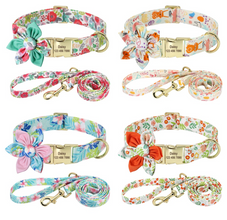 Floral Dog Collars Dog ID Collars Leash Set Personalized Dog Collars Wedding dog collars Beautiful wedding lace collars Curlitail
