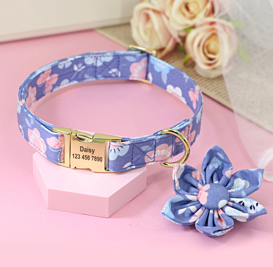 Personalized Dog ID Collars Wedding dog collars 2021 designer dog collars floral dog collars Flower dog collars CurliTail