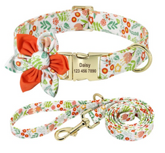 Floral Dog Collars Dog ID Collars Leash Set Personalized Dog Collars Wedding dog collars Beautiful wedding lace collars Curlitail