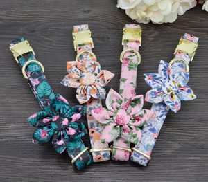 Floral Dog Collars Dog ID Collars Leash Set Personalized Dog Collars  Wedding dog collars